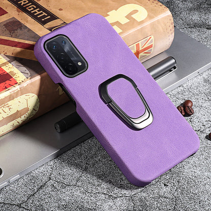 Anti-fall Protection PU Leather Coated PC Back Case with Kickstand Incomplete Covering Hard Shell for Oppo A54 5G/A93 5G/A74 5G