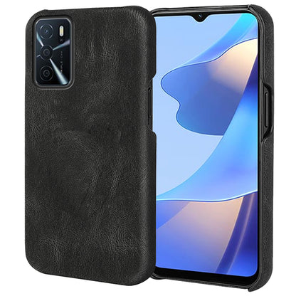 Solid Color PU Leather Coated PC Phone Cover Scratch-proof Phone Case for Oppo A16/A16s/A54s