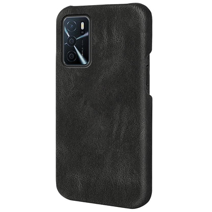 Solid Color PU Leather Coated PC Phone Cover Scratch-proof Phone Case for Oppo A16/A16s/A54s