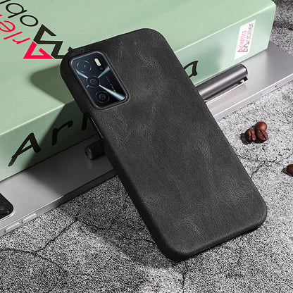 Solid Color PU Leather Coated PC Phone Cover Scratch-proof Phone Case for Oppo A16/A16s/A54s