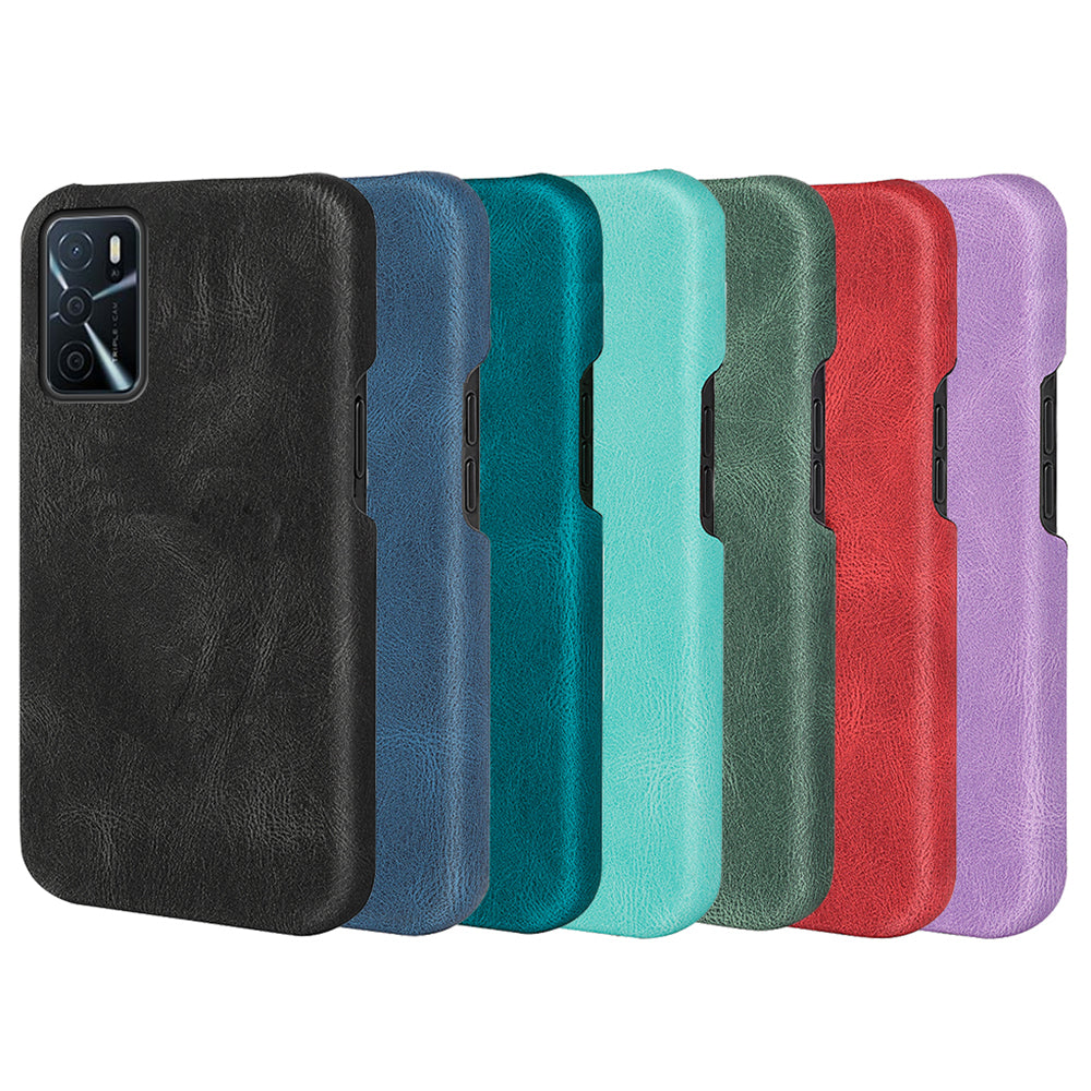 Solid Color PU Leather Coated PC Phone Cover Scratch-proof Phone Case for Oppo A16/A16s/A54s