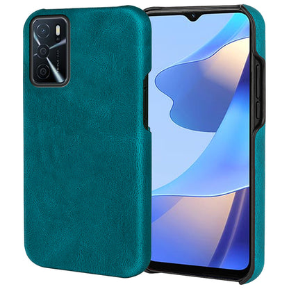 Solid Color PU Leather Coated PC Phone Cover Scratch-proof Phone Case for Oppo A16/A16s/A54s