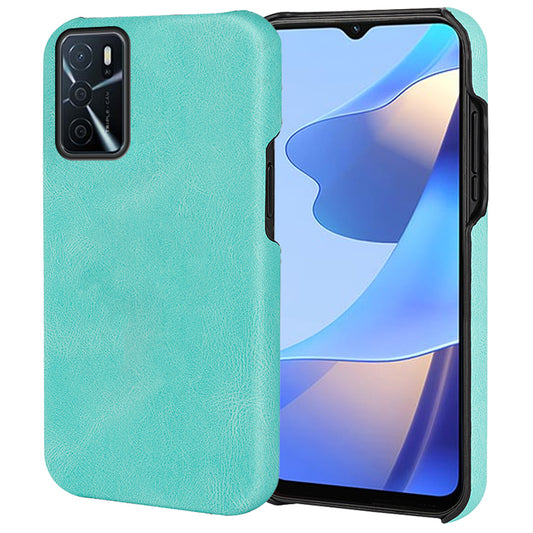 Solid Color PU Leather Coated PC Phone Cover Scratch-proof Phone Case for Oppo A16/A16s/A54s