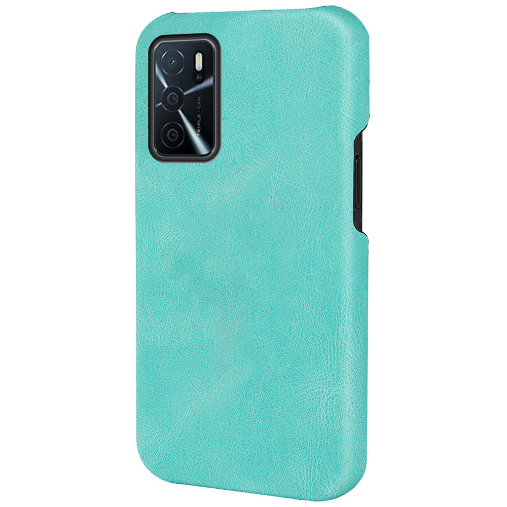 Solid Color PU Leather Coated PC Phone Cover Scratch-proof Phone Case for Oppo A16/A16s/A54s