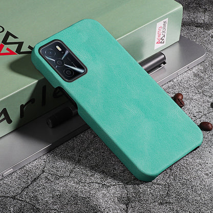 Solid Color PU Leather Coated PC Phone Cover Scratch-proof Phone Case for Oppo A16/A16s/A54s