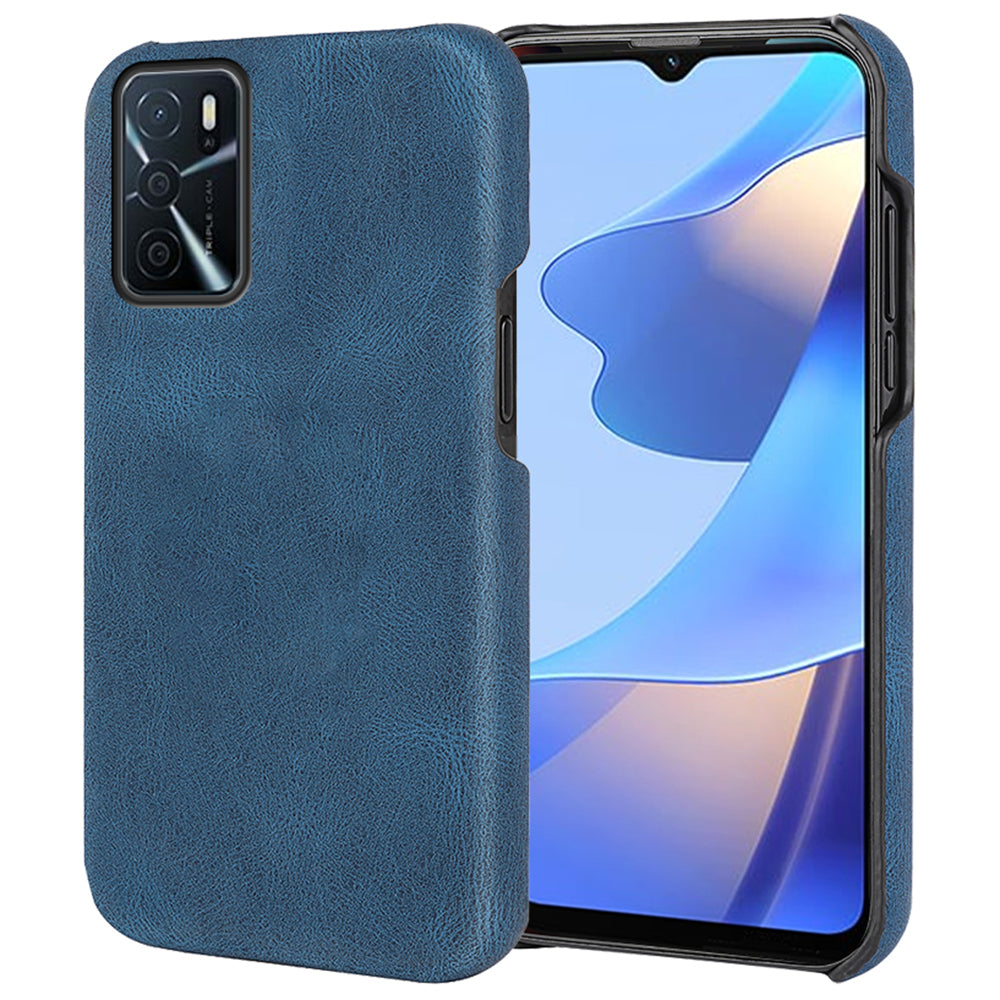 Solid Color PU Leather Coated PC Phone Cover Scratch-proof Phone Case for Oppo A16/A16s/A54s