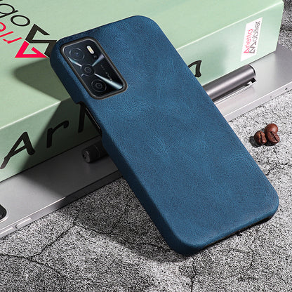 Solid Color PU Leather Coated PC Phone Cover Scratch-proof Phone Case for Oppo A16/A16s/A54s