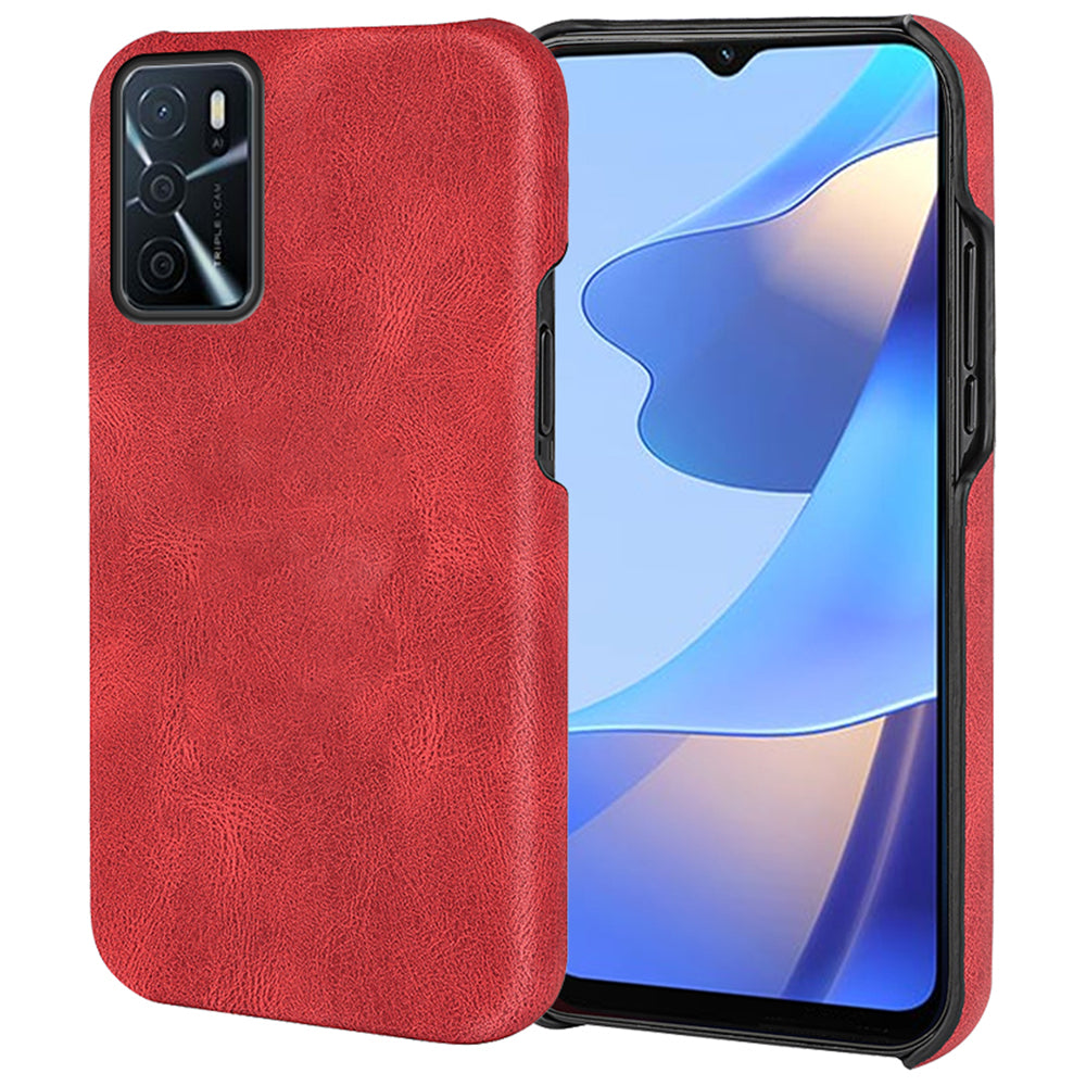 Solid Color PU Leather Coated PC Phone Cover Scratch-proof Phone Case for Oppo A16/A16s/A54s