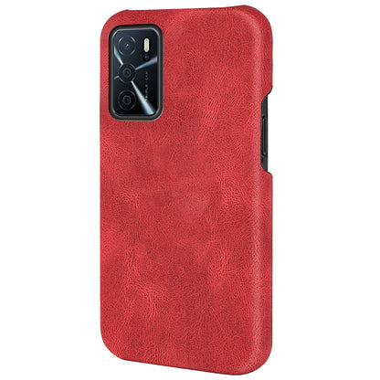 Solid Color PU Leather Coated PC Phone Cover Scratch-proof Phone Case for Oppo A16/A16s/A54s