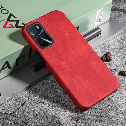 Solid Color PU Leather Coated PC Phone Cover Scratch-proof Phone Case for Oppo A16/A16s/A54s