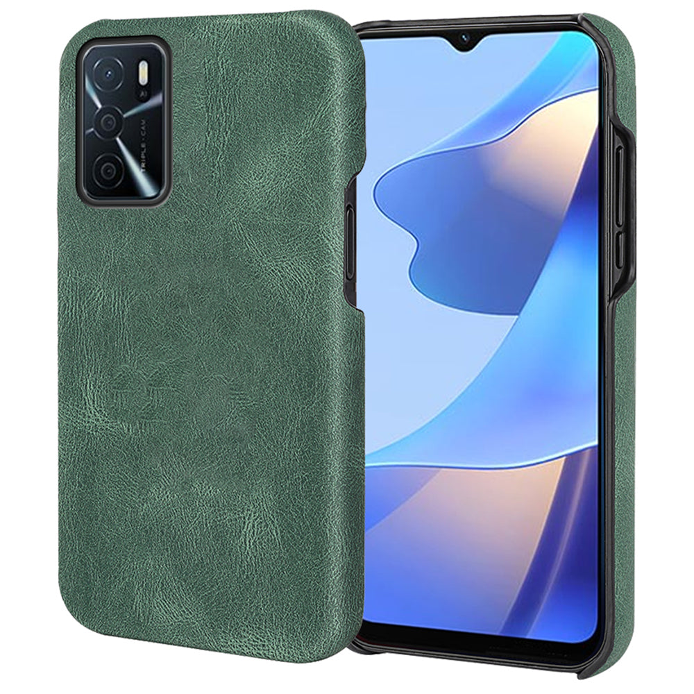 Solid Color PU Leather Coated PC Phone Cover Scratch-proof Phone Case for Oppo A16/A16s/A54s