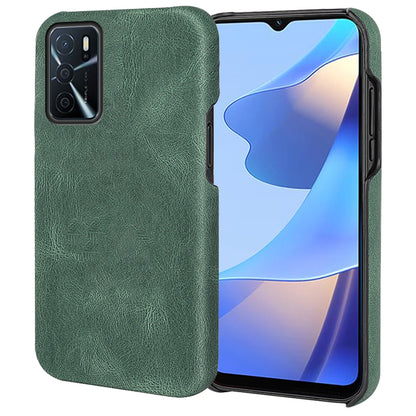 Solid Color PU Leather Coated PC Phone Cover Scratch-proof Phone Case for Oppo A16/A16s/A54s