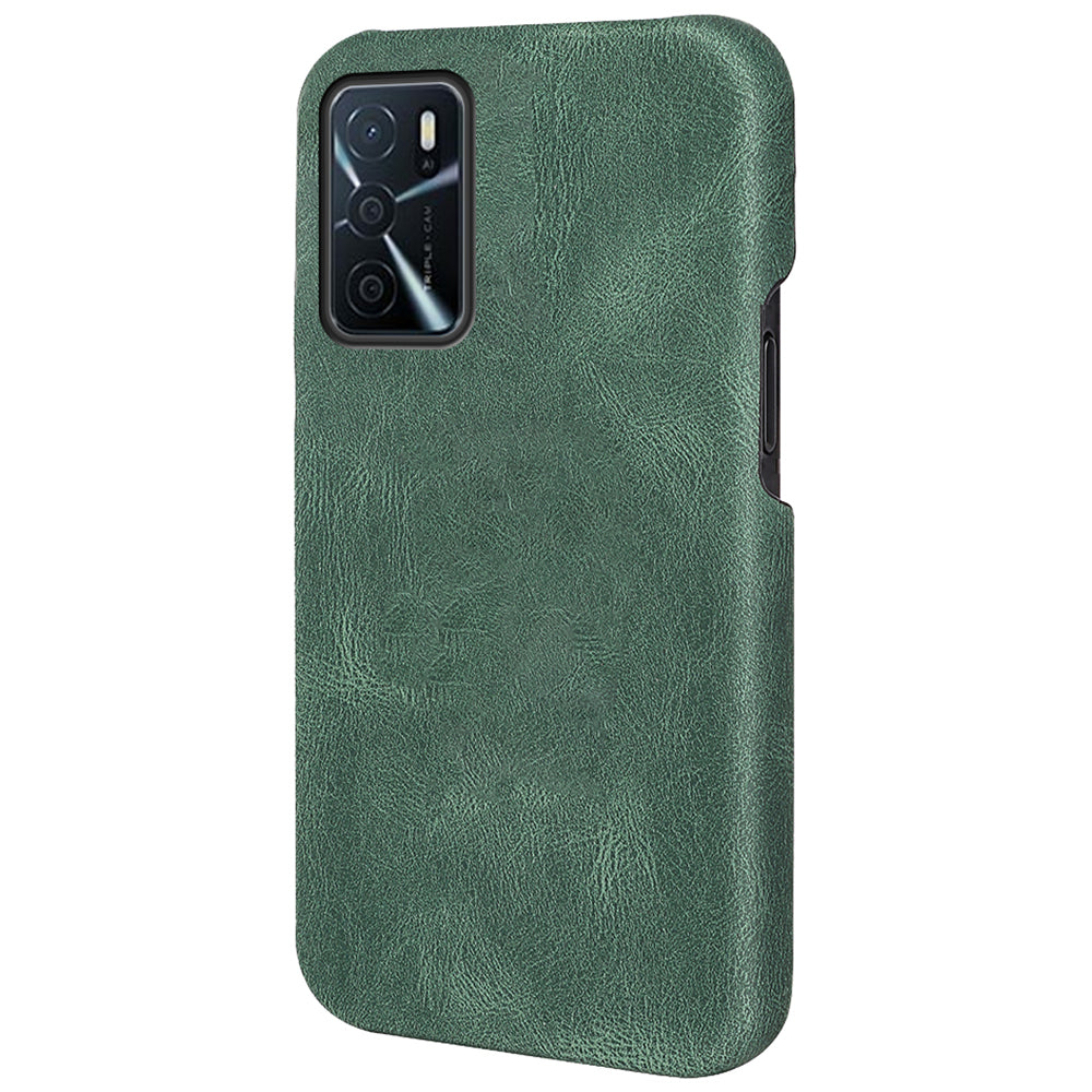 Solid Color PU Leather Coated PC Phone Cover Scratch-proof Phone Case for Oppo A16/A16s/A54s