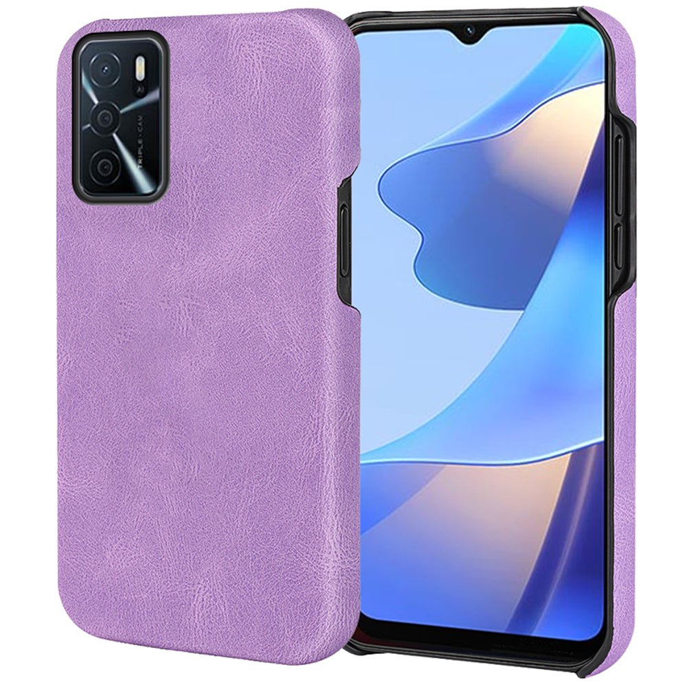 Solid Color PU Leather Coated PC Phone Cover Scratch-proof Phone Case for Oppo A16/A16s/A54s