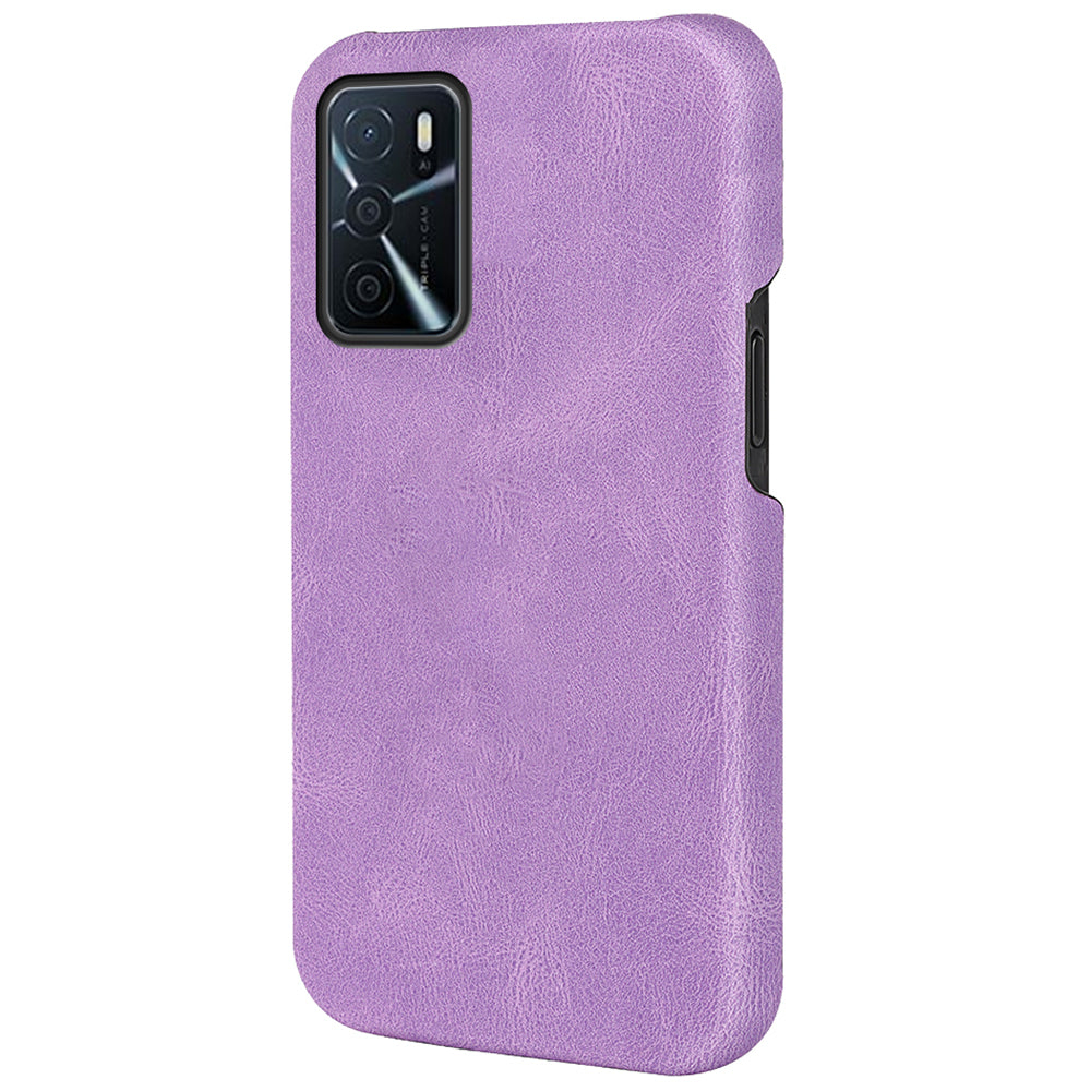 Solid Color PU Leather Coated PC Phone Cover Scratch-proof Phone Case for Oppo A16/A16s/A54s