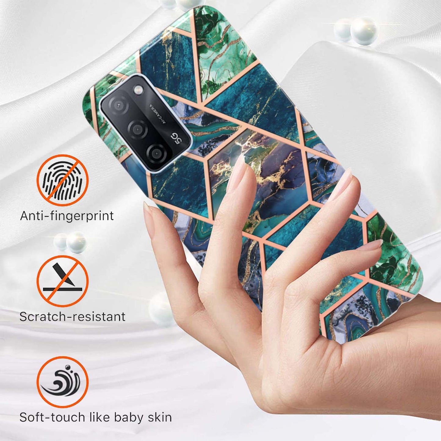 Marble Design IMD 2.0mm Soft TPU Luxury Electroplating Anti-fingerprint Protective Cover for Oppo A55 5G / A54 4G / A54s / A53s 5G / A16 / A16s