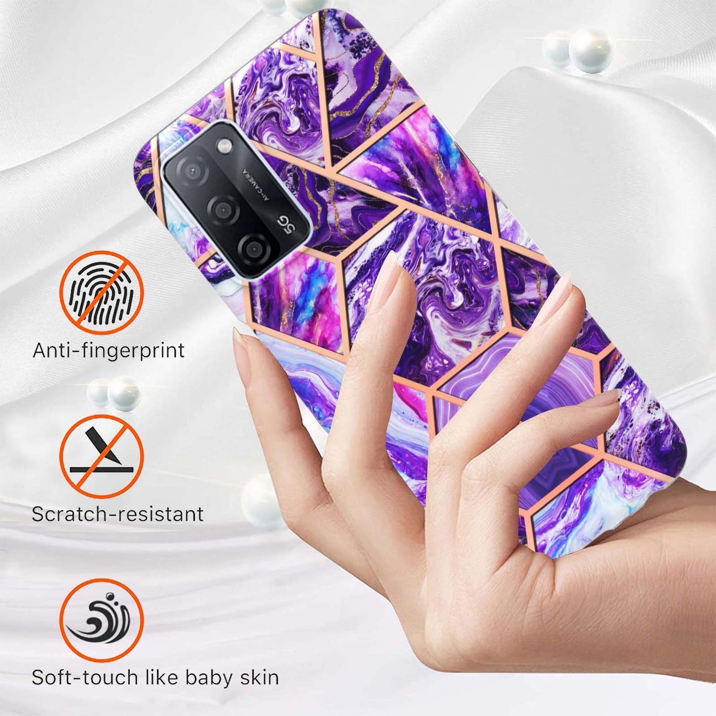 Marble Design IMD 2.0mm Soft TPU Luxury Electroplating Anti-fingerprint Protective Cover for Oppo A55 5G / A54 4G / A54s / A53s 5G / A16 / A16s