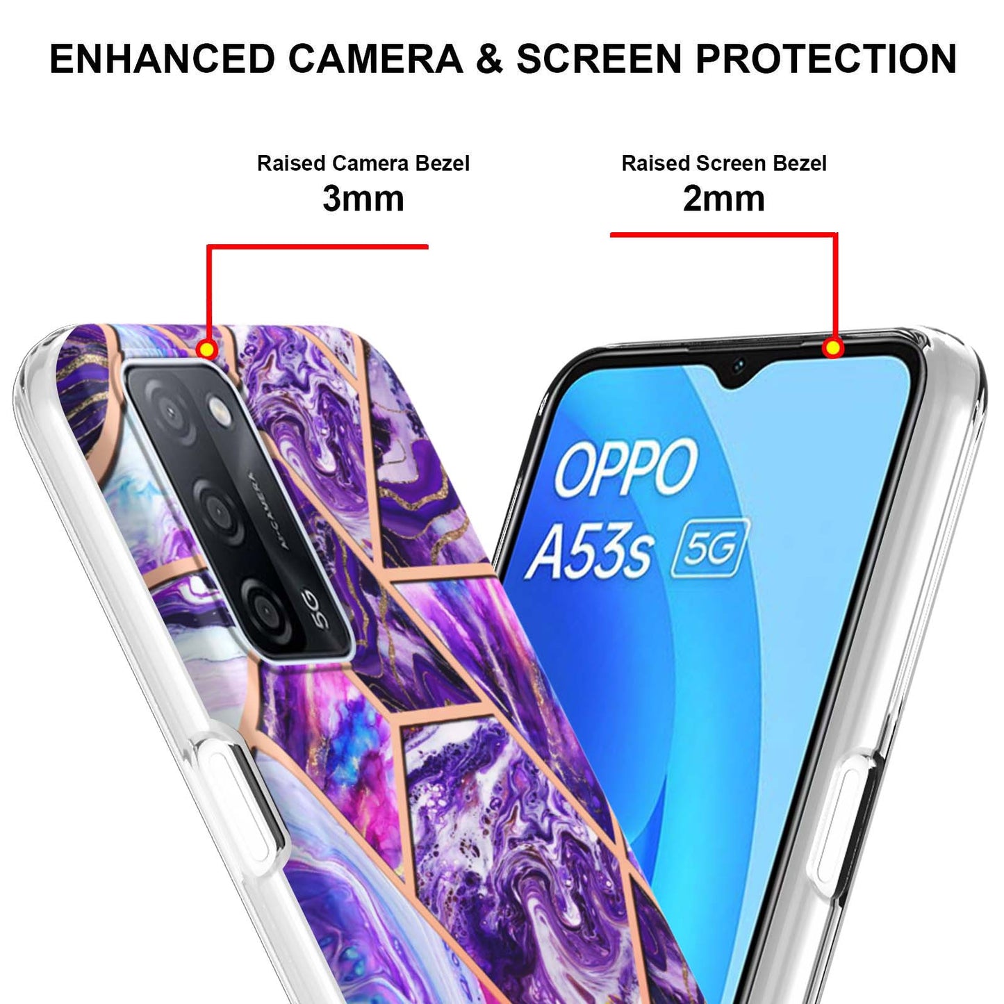 Marble Design IMD 2.0mm Soft TPU Luxury Electroplating Anti-fingerprint Protective Cover for Oppo A55 5G / A54 4G / A54s / A53s 5G / A16 / A16s