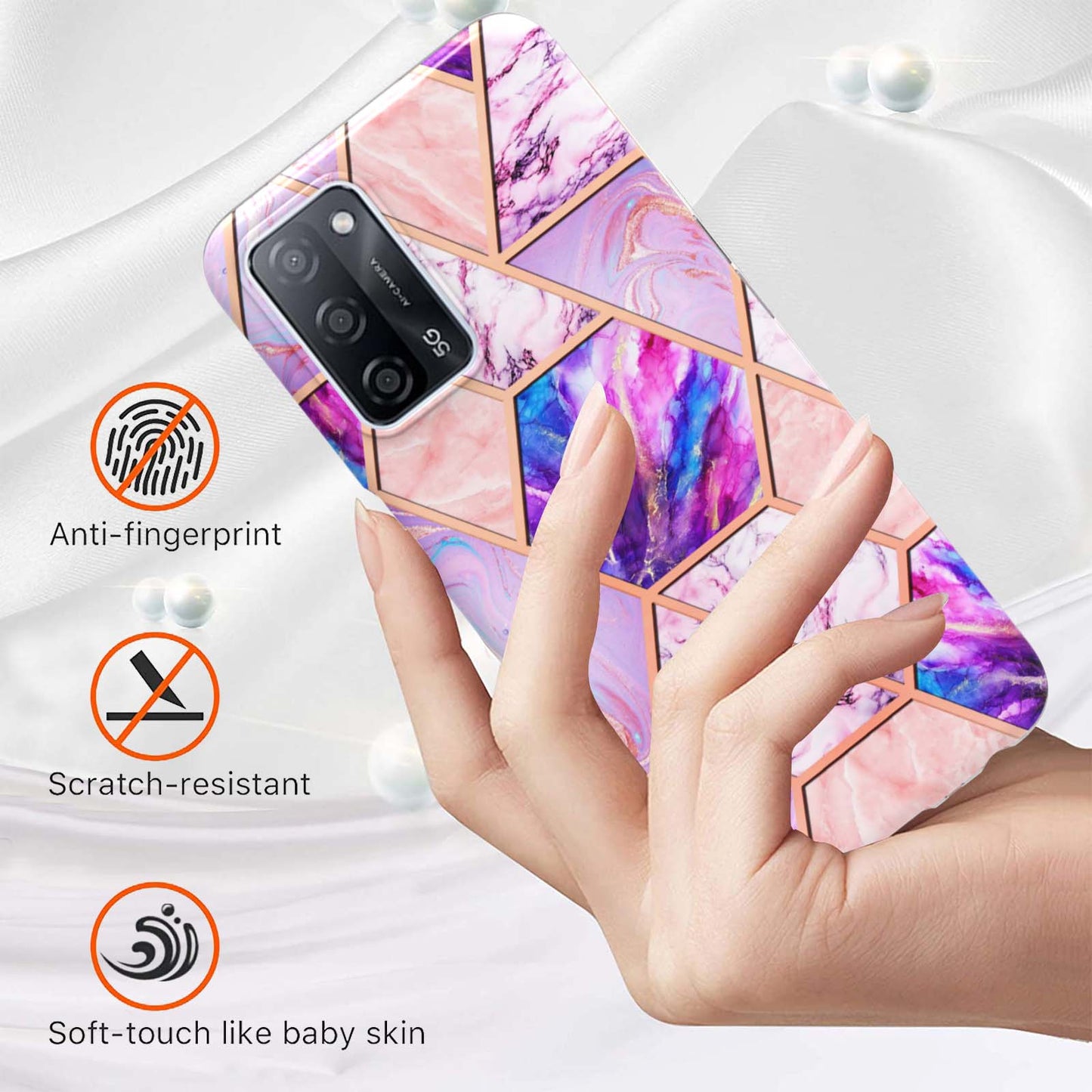 Marble Design IMD 2.0mm Soft TPU Luxury Electroplating Anti-fingerprint Protective Cover for Oppo A55 5G / A54 4G / A54s / A53s 5G / A16 / A16s