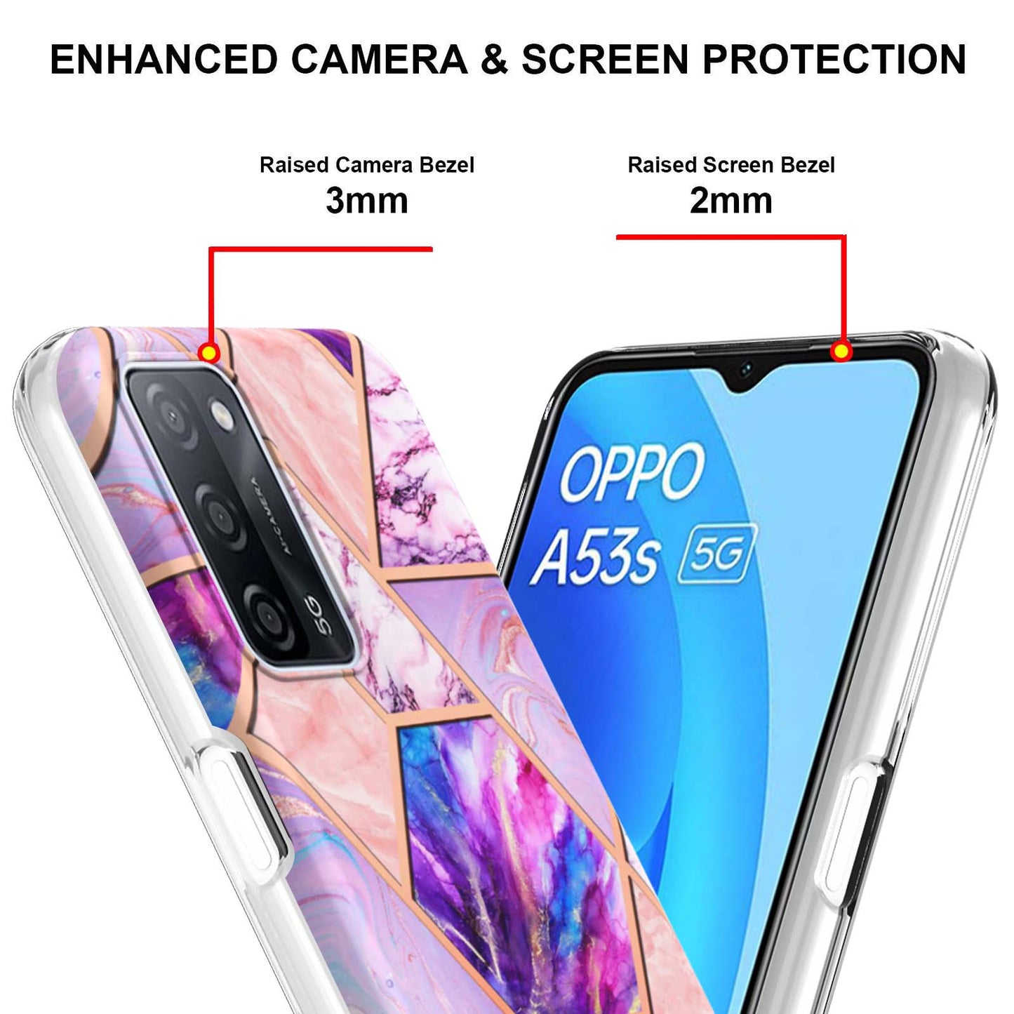 Marble Design IMD 2.0mm Soft TPU Luxury Electroplating Anti-fingerprint Protective Cover for Oppo A55 5G / A54 4G / A54s / A53s 5G / A16 / A16s