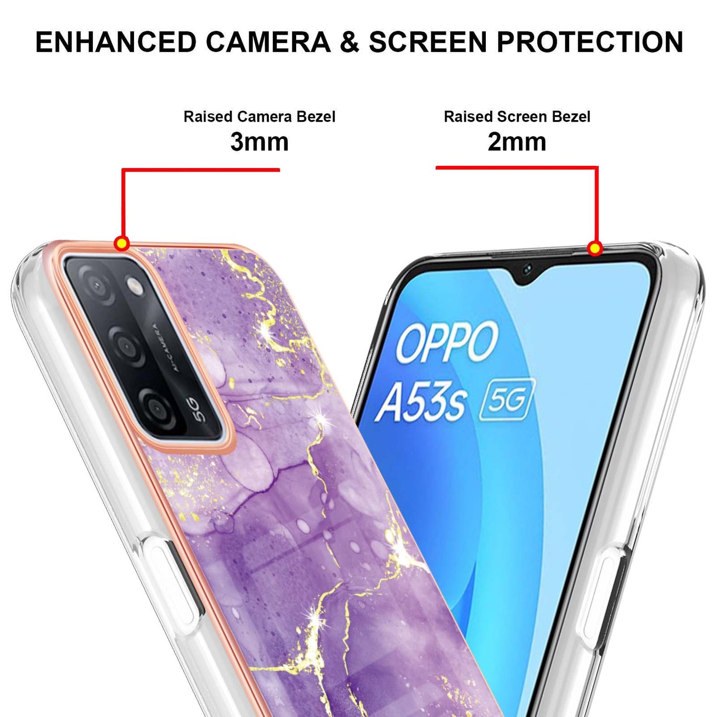 IMD IML Luxury Electroplate Edge Soft TPU Marble Style Phone Protective Case for Oppo A53s 5G / A55 5G / A54 4G / A54s / A16 / A16s