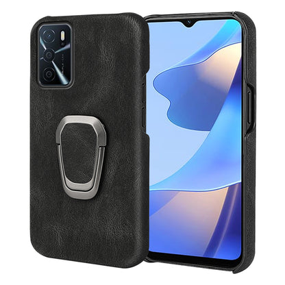 Durable Light Slim Hard Cover Textured PU Leather Coated PC Back Protective Case with Kickstand for Oppo A16/A16s/A54s