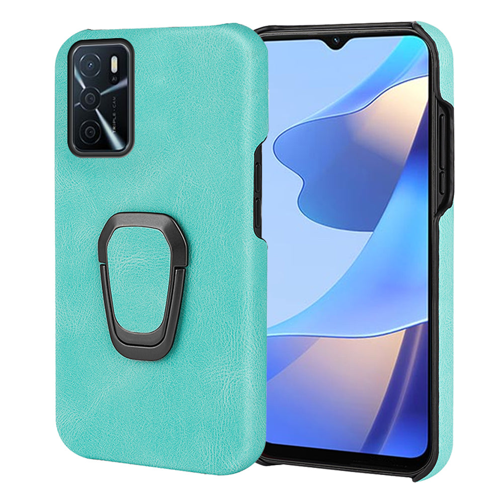 Durable Light Slim Hard Cover Textured PU Leather Coated PC Back Protective Case with Kickstand for Oppo A16/A16s/A54s