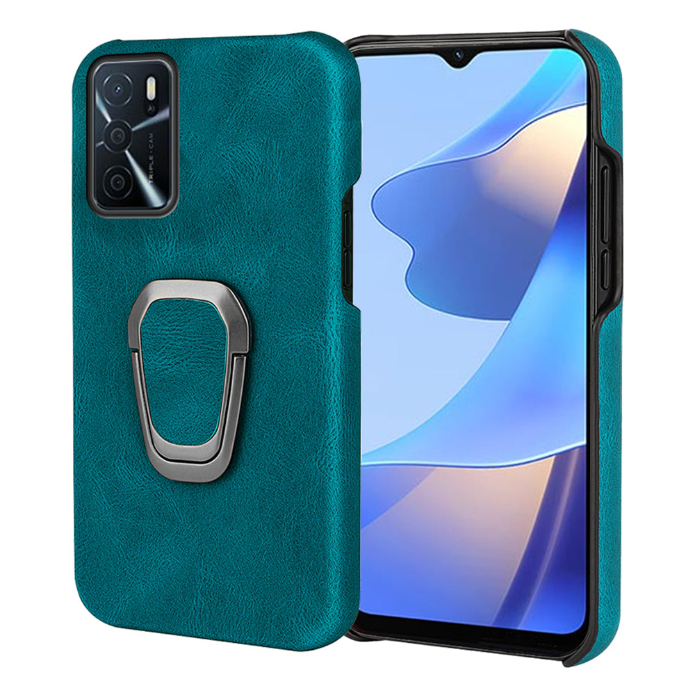 Durable Light Slim Hard Cover Textured PU Leather Coated PC Back Protective Case with Kickstand for Oppo A16/A16s/A54s