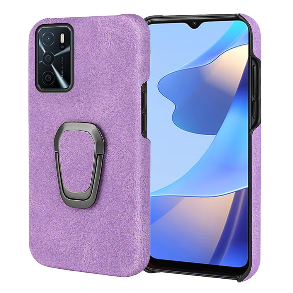 Durable Light Slim Hard Cover Textured PU Leather Coated PC Back Protective Case with Kickstand for Oppo A16/A16s/A54s