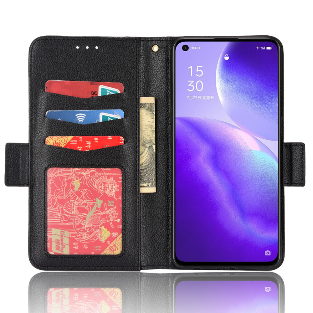 PU Leather + TPU Phone Case Stand Wallet Function Litchi Texture Shell for Oppo Reno5 4G/5G/Reno5 K/Find X3 Lite