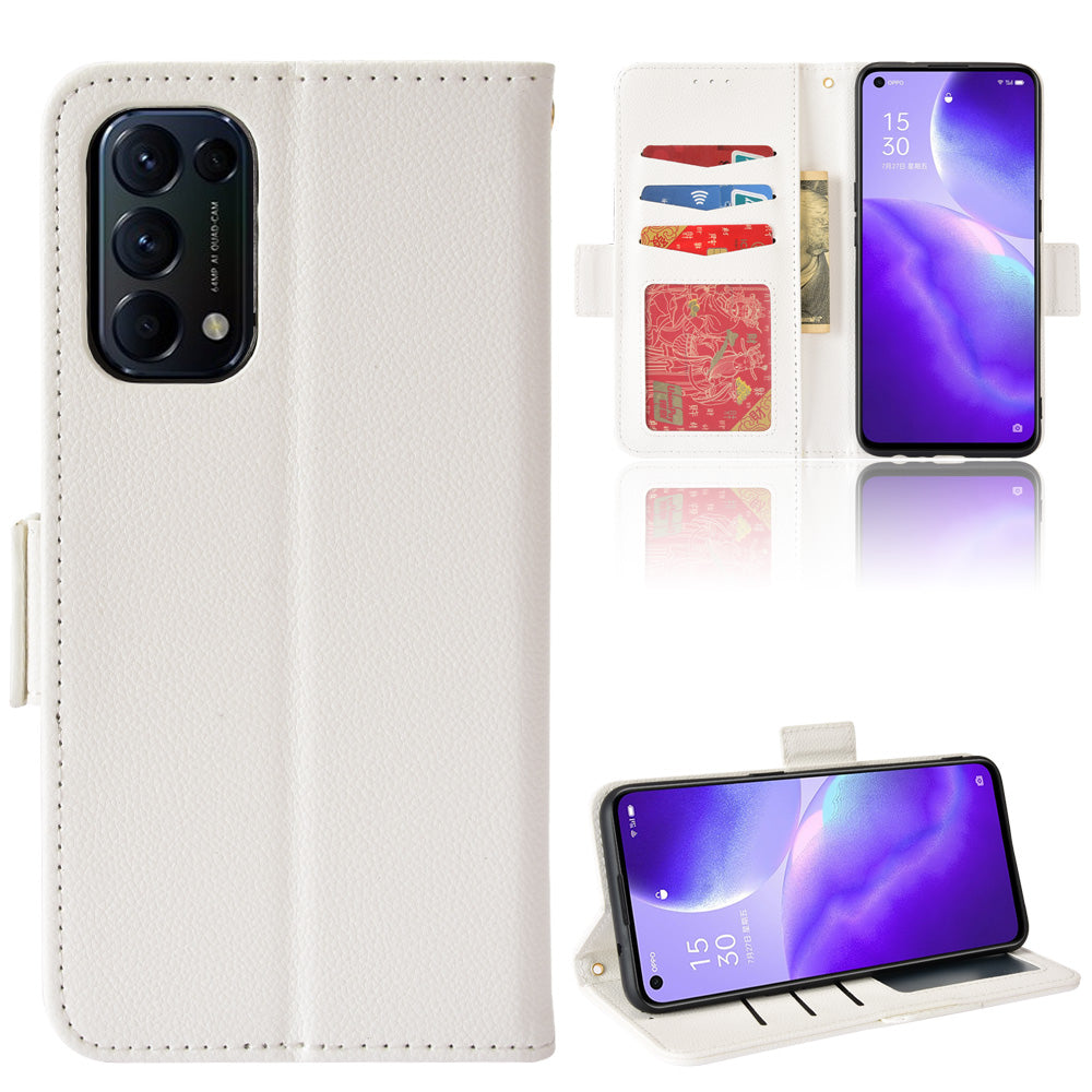 PU Leather + TPU Phone Case Stand Wallet Function Litchi Texture Shell for Oppo Reno5 4G/5G/Reno5 K/Find X3 Lite