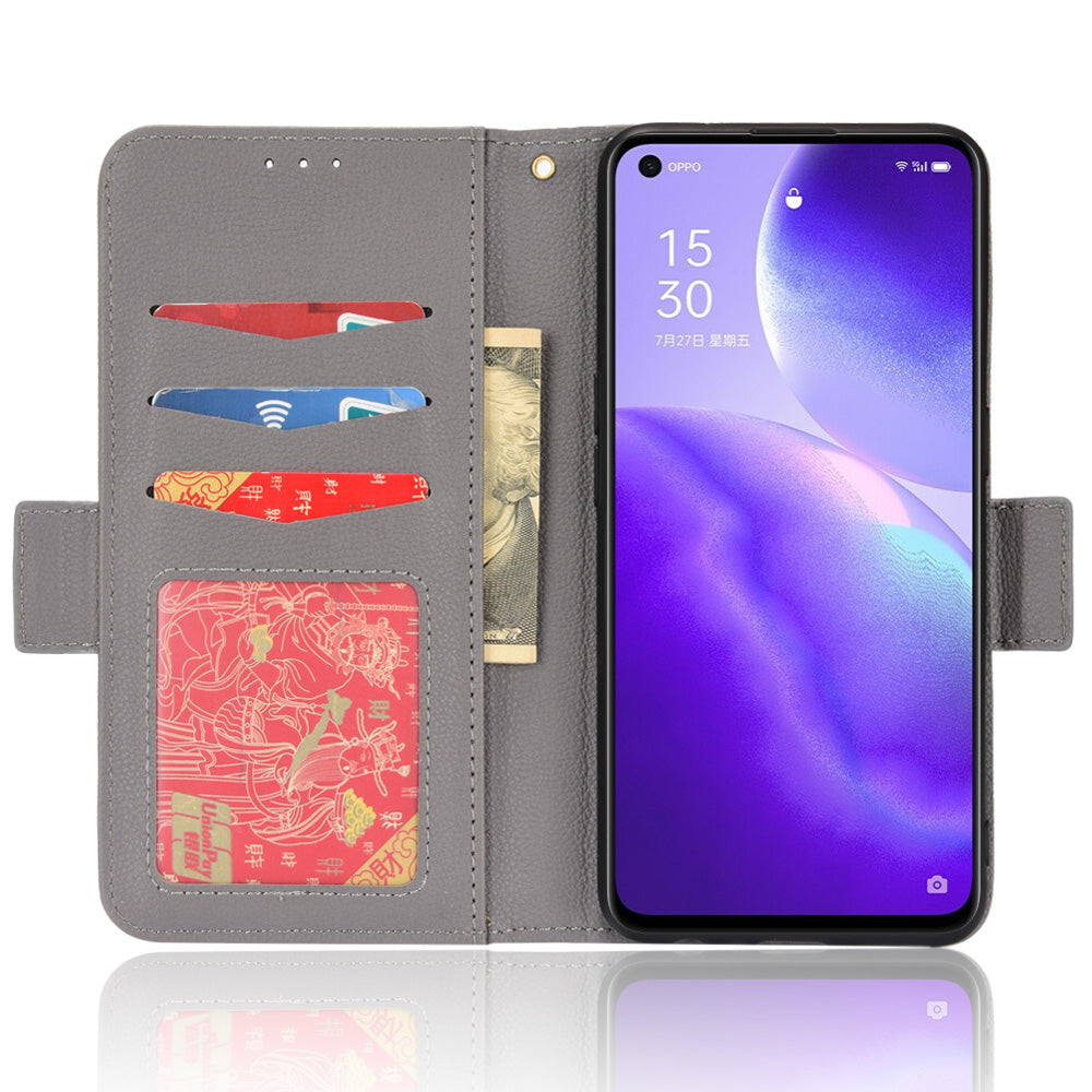 PU Leather + TPU Phone Case Stand Wallet Function Litchi Texture Shell for Oppo Reno5 4G/5G/Reno5 K/Find X3 Lite