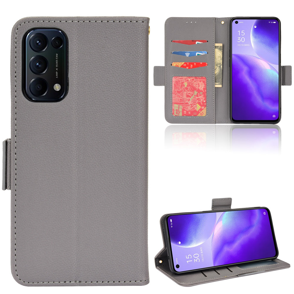 PU Leather + TPU Phone Case Stand Wallet Function Litchi Texture Shell for Oppo Reno5 4G/5G/Reno5 K/Find X3 Lite