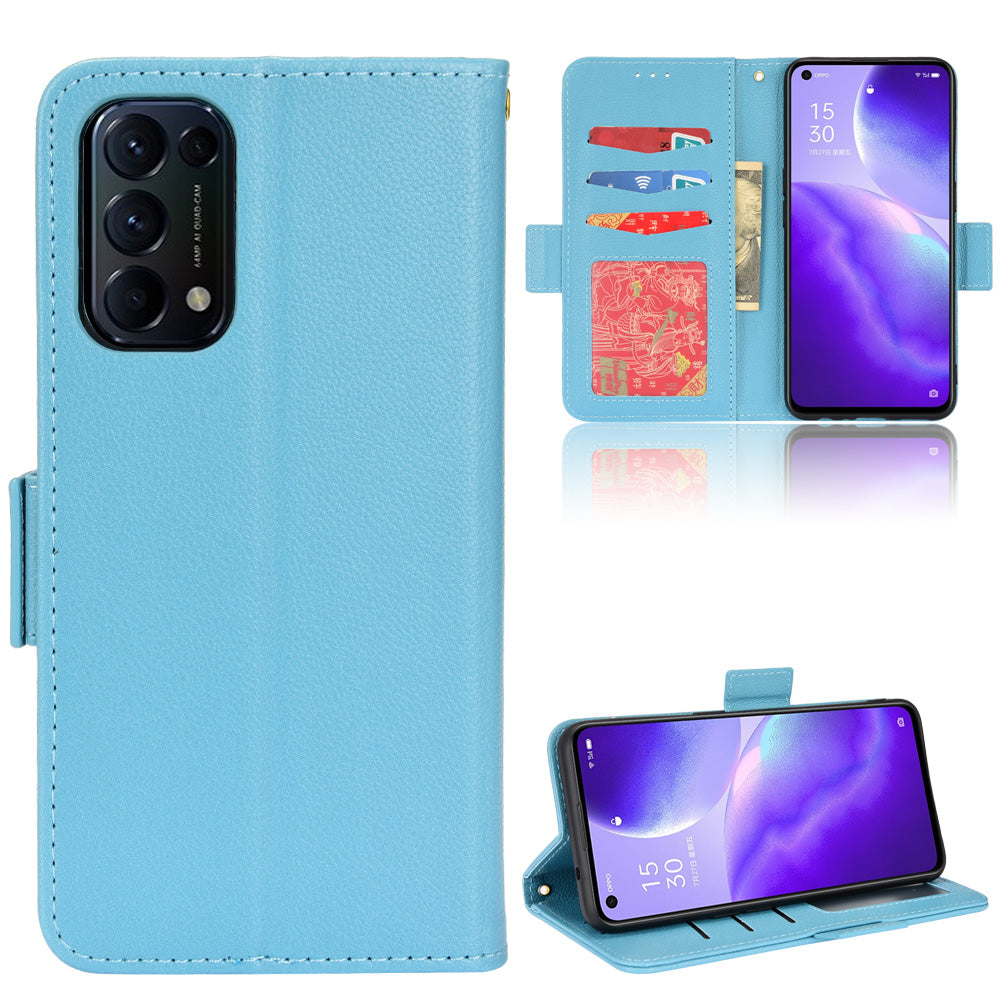 PU Leather + TPU Phone Case Stand Wallet Function Litchi Texture Shell for Oppo Reno5 4G/5G/Reno5 K/Find X3 Lite