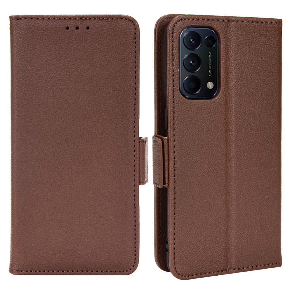 PU Leather + TPU Phone Case Stand Wallet Function Litchi Texture Shell for Oppo Reno5 4G/5G/Reno5 K/Find X3 Lite