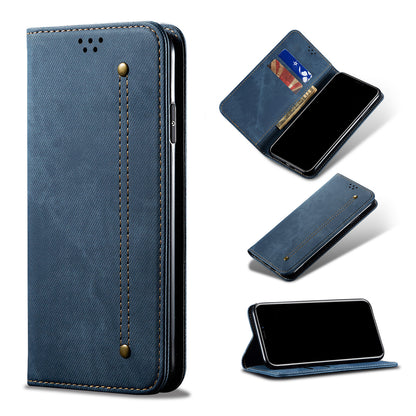 All-round Protection Jeans Cloth Texture PU Leather Flip Case Wallet Stand TPU Inner Shell Phone Cover for Oppo A35/A15/A15s