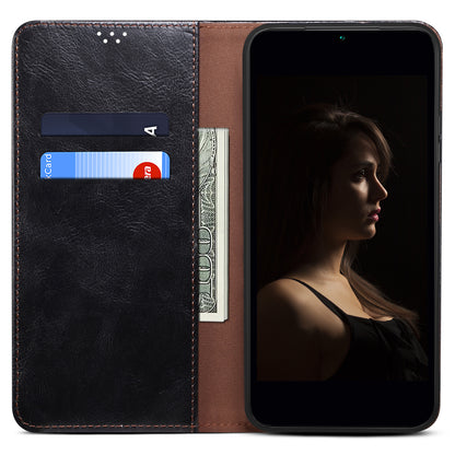 Magnetic Absorption Waxy Crazy Horse Texture PU Leather Wallet Case Stand Phone Cover for Oppo A35/A15/A15s