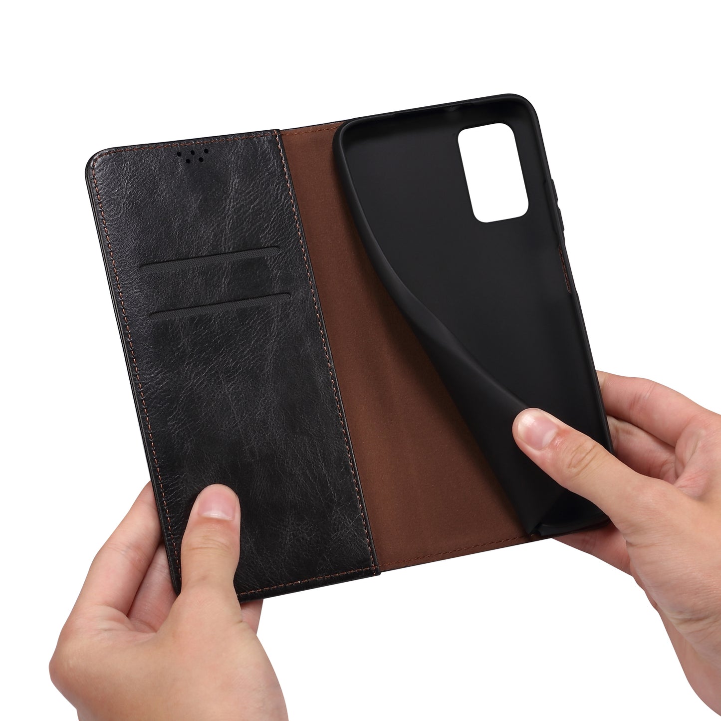 Magnetic Absorption Waxy Crazy Horse Texture PU Leather Wallet Case Stand Phone Cover for Oppo A35/A15/A15s