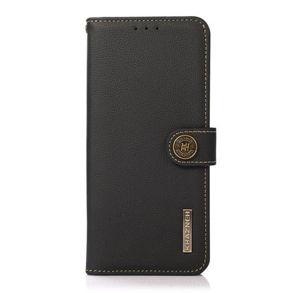 KHAZNEH RFID Blocking Top Layer Genuine Leather Wallet Case Shockproof TPU Shell with Stand for Oppo Reno7 5G (China)