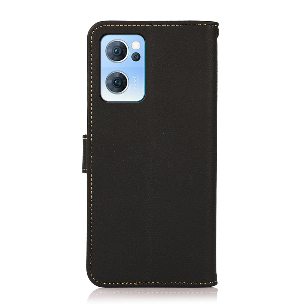 KHAZNEH RFID Blocking Top Layer Genuine Leather Wallet Case Shockproof TPU Shell with Stand for Oppo Reno7 5G (China)