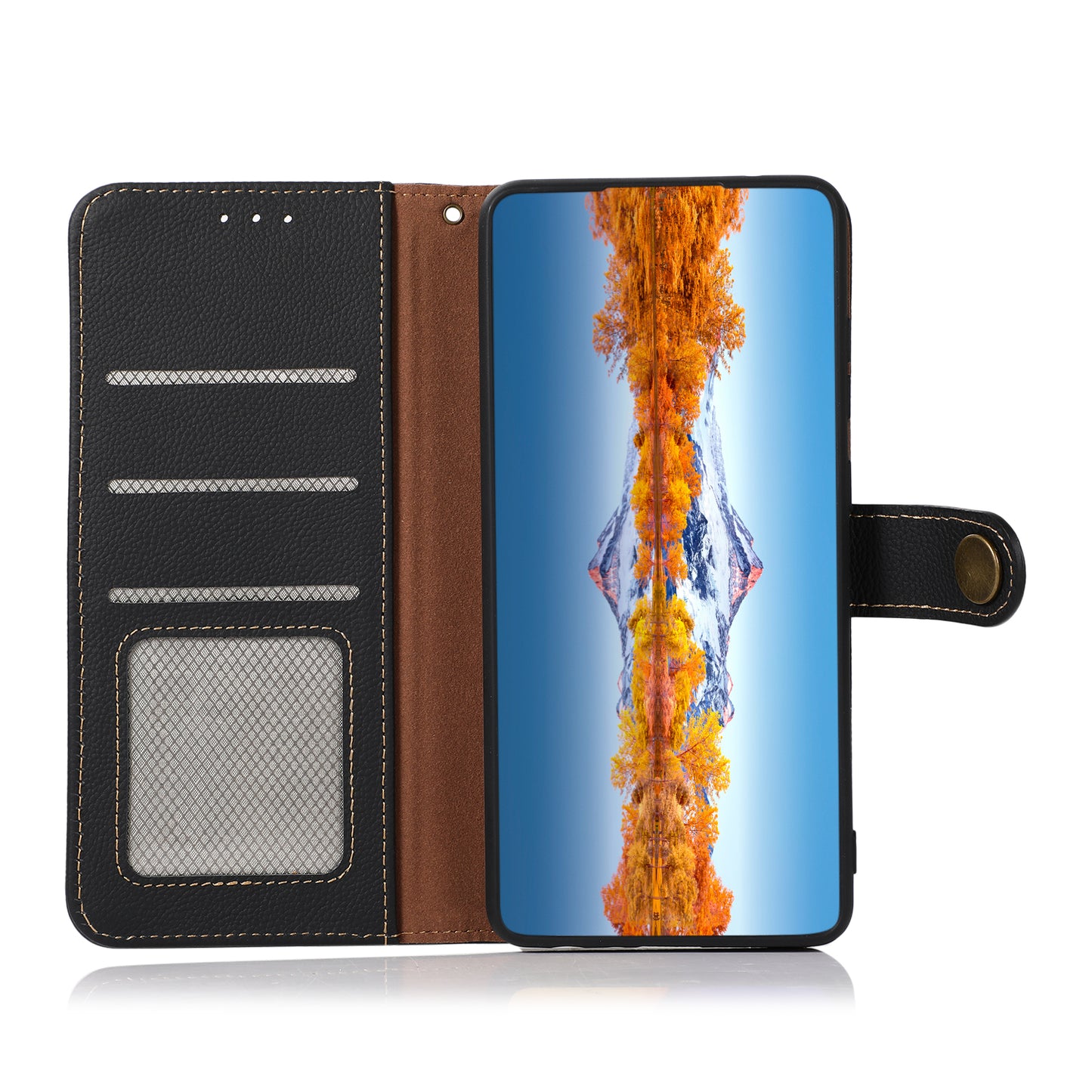 KHAZNEH RFID Blocking Top Layer Genuine Leather Wallet Case Shockproof TPU Shell with Stand for Oppo Reno7 5G (China)