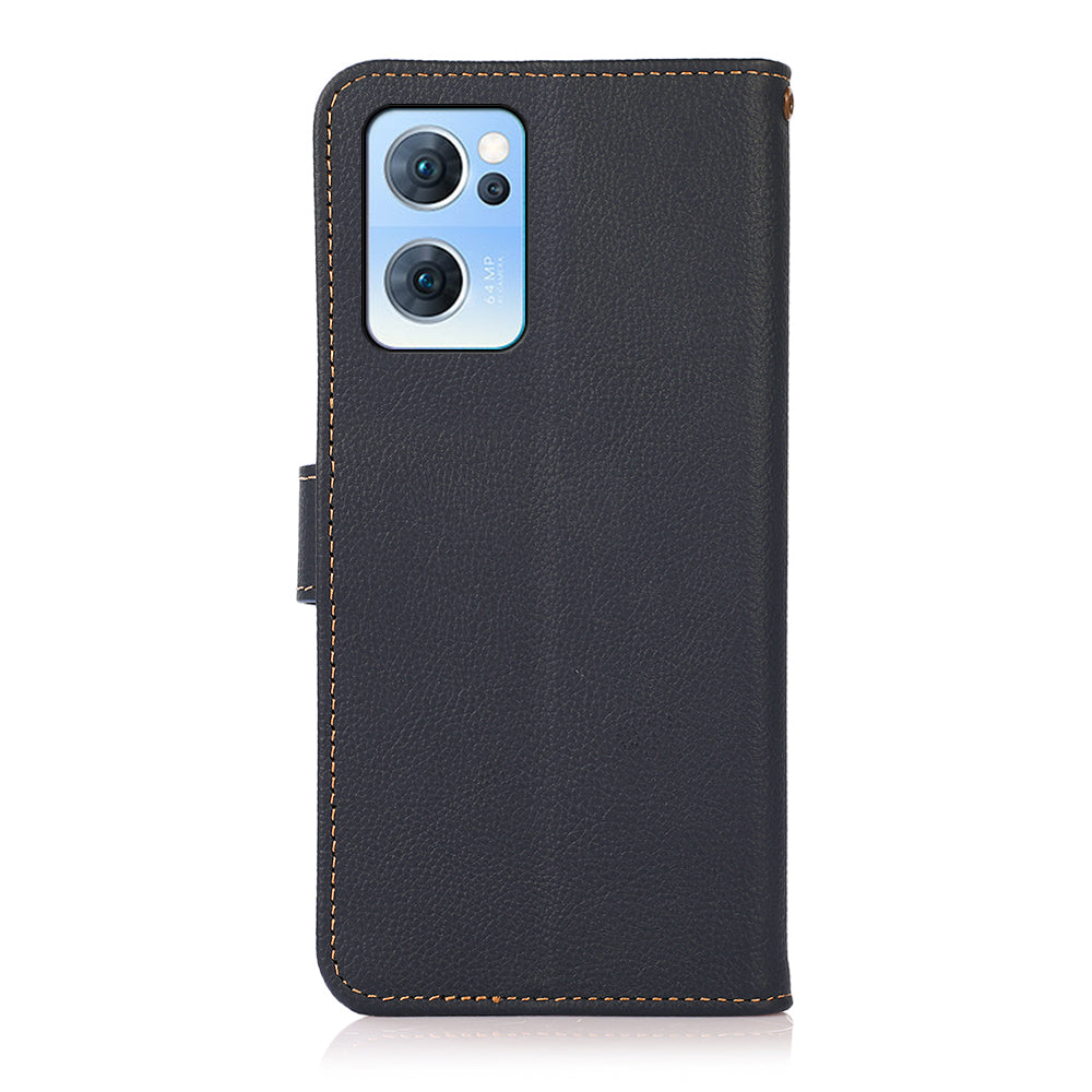 KHAZNEH RFID Blocking Top Layer Genuine Leather Wallet Case Shockproof TPU Shell with Stand for Oppo Reno7 5G (China)