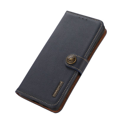 KHAZNEH RFID Blocking Top Layer Genuine Leather Wallet Case Shockproof TPU Shell with Stand for Oppo Reno7 5G (China)