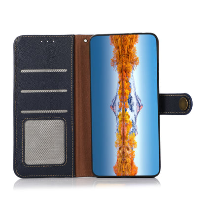 KHAZNEH RFID Blocking Top Layer Genuine Leather Wallet Case Shockproof TPU Shell with Stand for Oppo Reno7 5G (China)