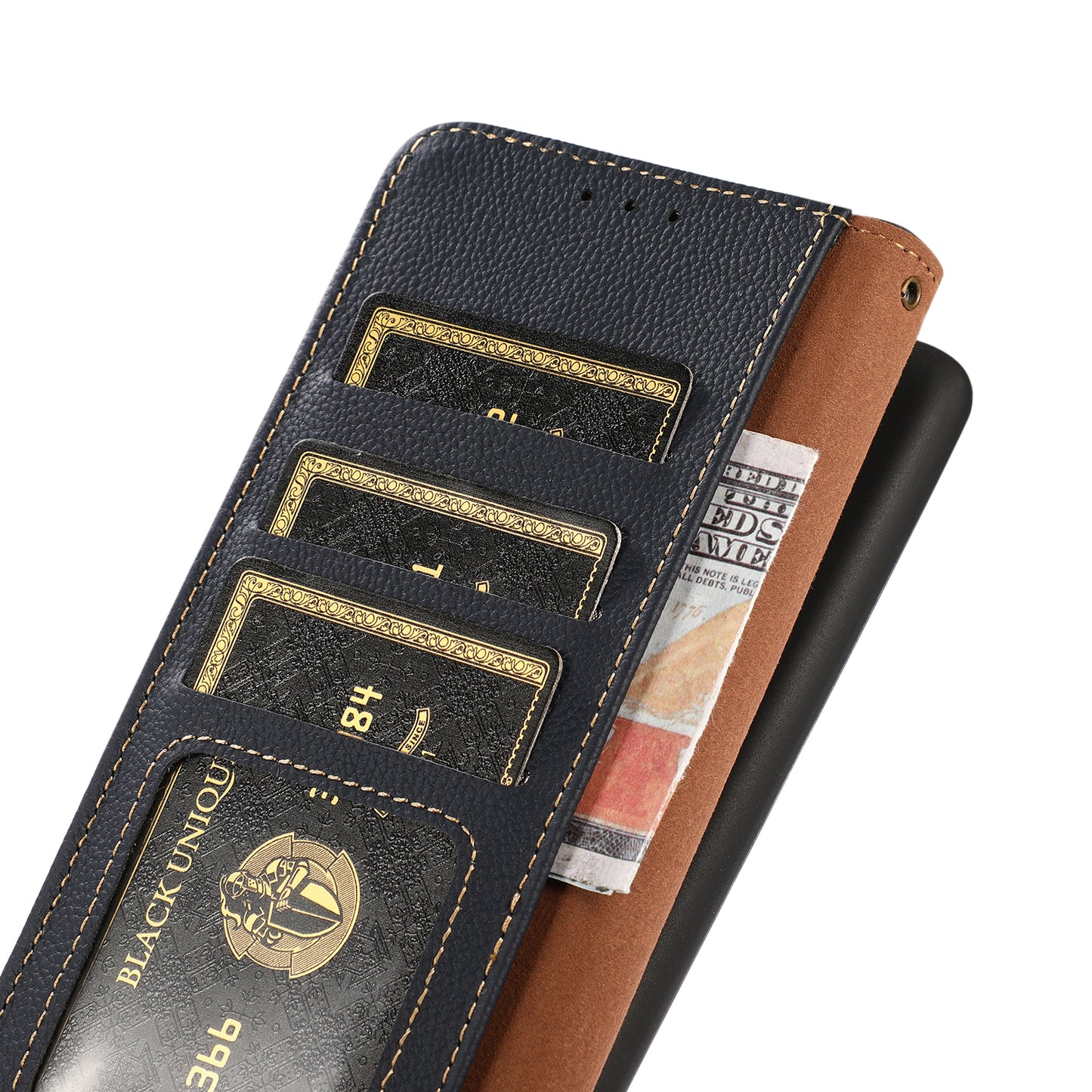 KHAZNEH RFID Blocking Top Layer Genuine Leather Wallet Case Shockproof TPU Shell with Stand for Oppo Reno7 5G (China)