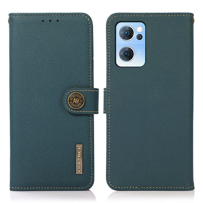 KHAZNEH RFID Blocking Top Layer Genuine Leather Wallet Case Shockproof TPU Shell with Stand for Oppo Reno7 5G (China)