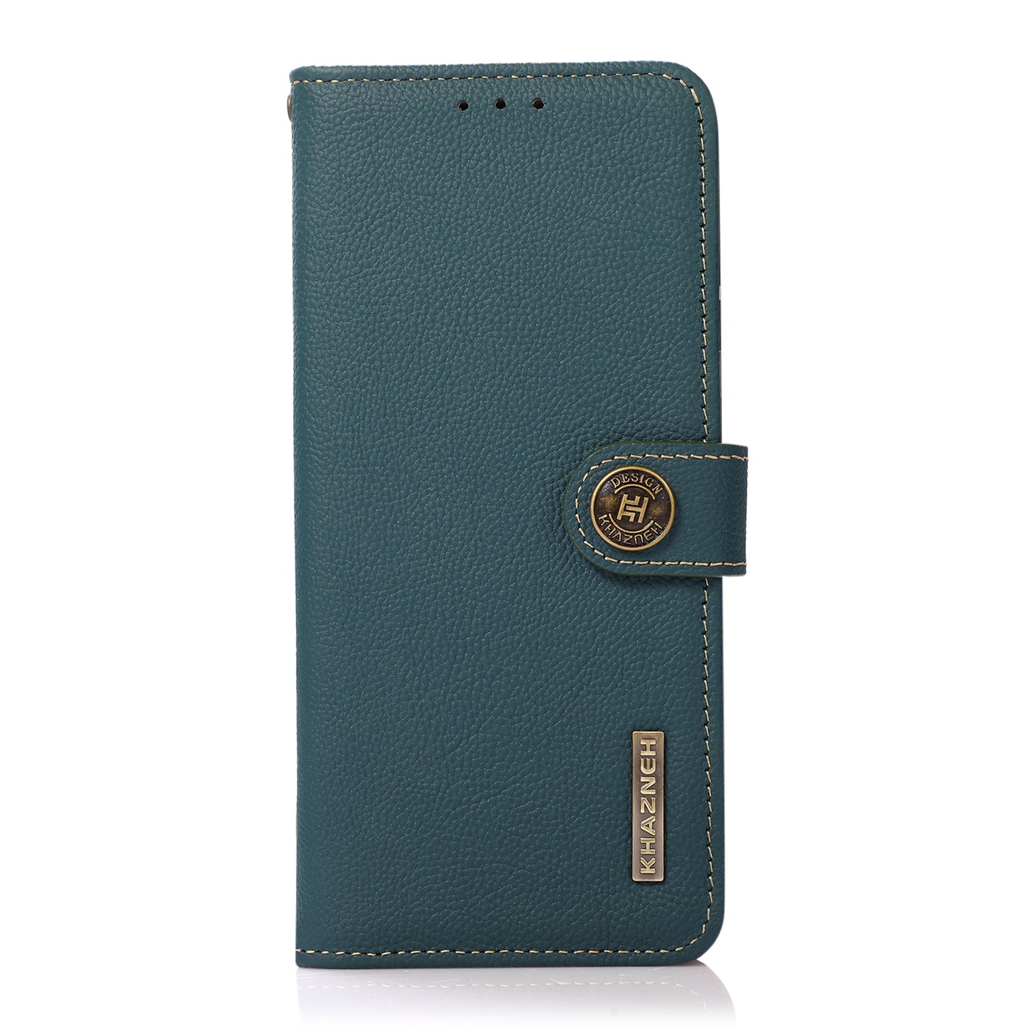 KHAZNEH RFID Blocking Top Layer Genuine Leather Wallet Case Shockproof TPU Shell with Stand for Oppo Reno7 5G (China)