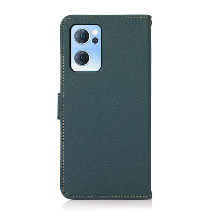 KHAZNEH RFID Blocking Top Layer Genuine Leather Wallet Case Shockproof TPU Shell with Stand for Oppo Reno7 5G (China)