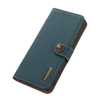 KHAZNEH RFID Blocking Top Layer Genuine Leather Wallet Case Shockproof TPU Shell with Stand for Oppo Reno7 5G (China)