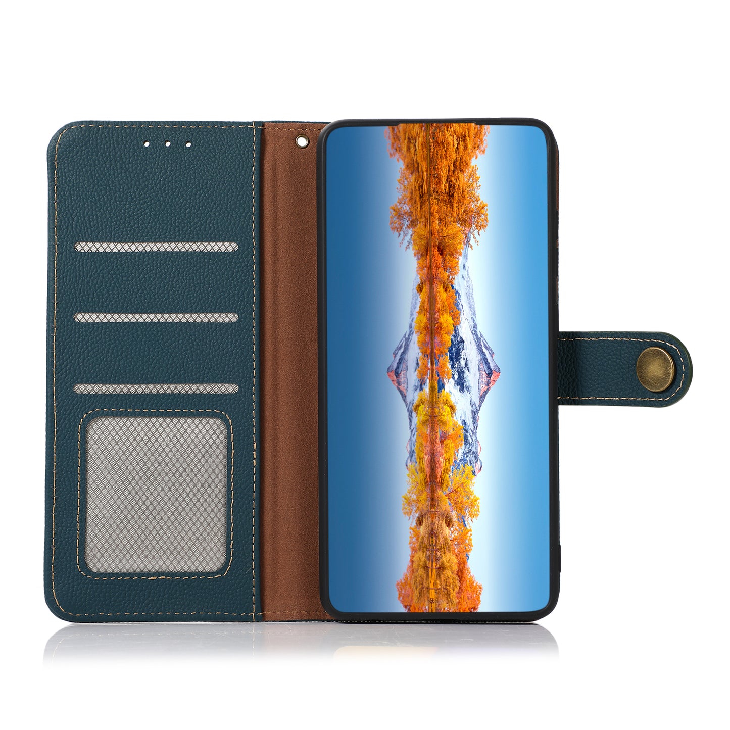 KHAZNEH RFID Blocking Top Layer Genuine Leather Wallet Case Shockproof TPU Shell with Stand for Oppo Reno7 5G (China)